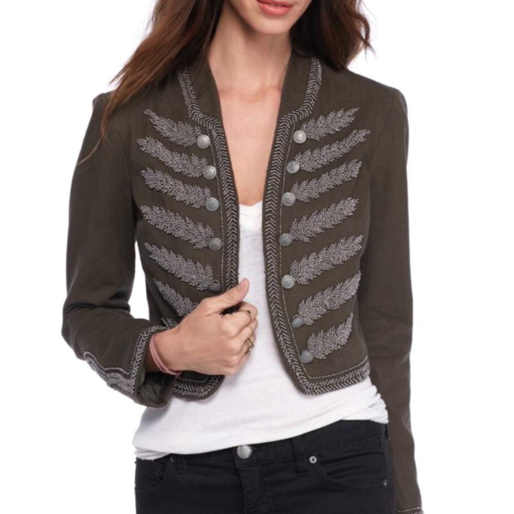 Free People Crop Beaded Embellished Jacket SIZE S
